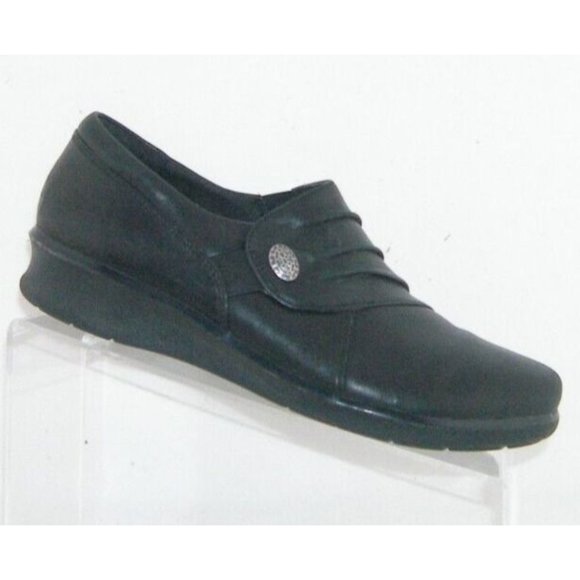 Clarks | Shoes | Clarks Hope Roxanne Black Leather Elastic Gore Ribbed ...